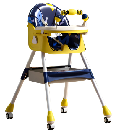 ✨TOATE PRODUSELE✨ - Scaun de Masa pentru Bebelusi si Copii, , 2 Tavite cu Jucarii si Husa Detasabile, Multifuncțional, Stabil, Centura de Siguranta, Spatar Reglabil Moale, Balansoar, Cos de Depozitare, de la 6 Luni, 97x73x65cm, Galben