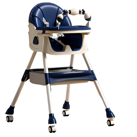 ✨TOATE PRODUSELE✨ - Scaun de Masa pentru Bebelusi si Copii, , 2 Tavite cu Jucarii si Husa Detasabile, Multifuncțional, Stabil, Centura de Siguranta, Spatar Reglabil Moale, Balansoar, Cos de Depozitare, de la 6 Luni, 97x73x65cm, Albastru