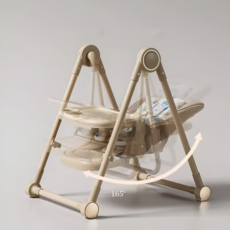 Scaun de Masa pentru Bebelusi si Copii, , Tavita si Husa Detasabile, Multifuncțional, Stabil, Centura de Siguranta, Inaltime Ajustabila, Spatar Reglabil Moale, Balansoar, de la 6 Luni, Bej [6]
