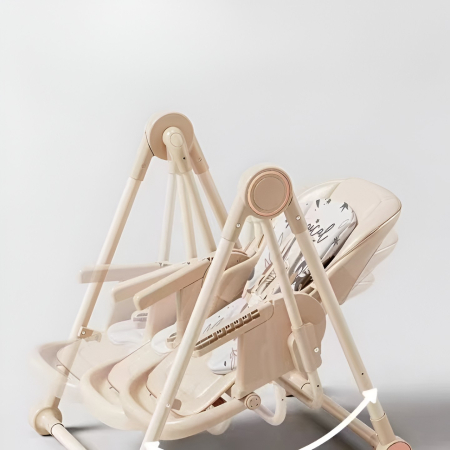 Scaun de Masa pentru Bebelusi si Copii, , Tavita si Husa Detasabile, Multifuncțional, Stabil, Centura de Siguranta, Inaltime Ajustabila, Spatar Reglabil Moale, Balansoar, de la 6 Luni, Bej [1]