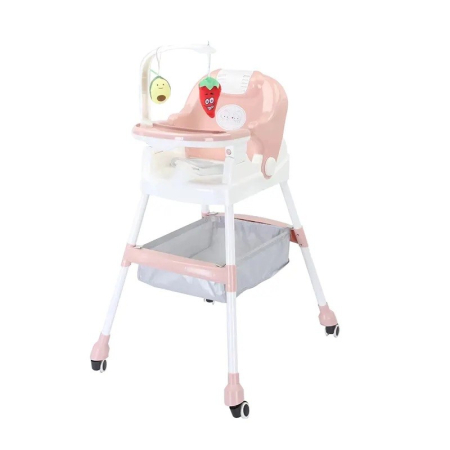 Scaun de Masa pentru Copii, , Multifunctional, Pliabil, cu Roti, Cos de Depozitare, din Plastic, Centura de Siguranta, Suport de Agatat Jucarii, 110 x 60 x 70 cm, Roz [3]