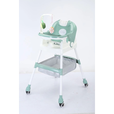 Scaun de Masa pentru Copii, , Multifunctional, Pliabil, cu Roti, Cos de Depozitare, din Plastic, Centura de Siguranta, Suport de Agatat Jucarii, 110 x 60 x 70 cm, Verde [2]