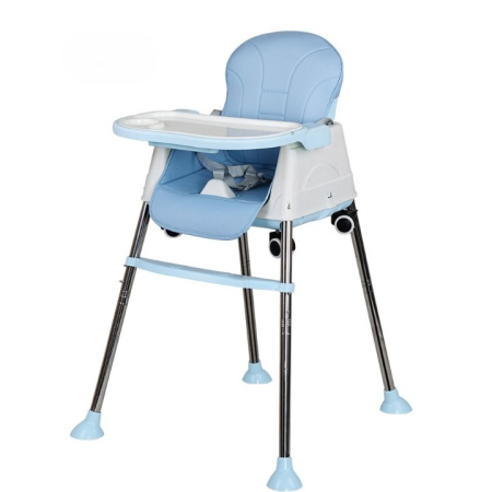 Scaun de Masa Pliabil 3in1, , Reglabil, Multifunctional, 3 Pozitii, Masuta si Husa Detasabile, Roti, Centura de Siguranta, Ajustare Inaltime, Albastru [2]