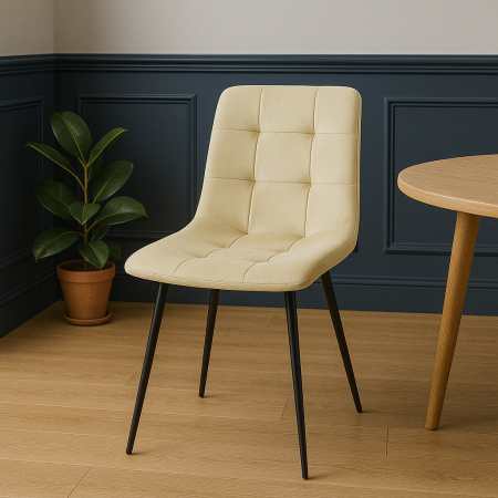 Scaun living tapitat cu catifea, spatar matlasat, 44x54x89 cm, bej [2]