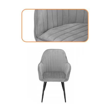 Scaun living tapitat, design modern, catifea, picioare metalice, 85x52x46 cm, gri [2]
