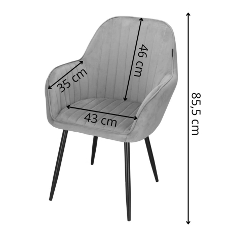 Scaun living tapitat, design modern, catifea, picioare metalice, 85x52x46 cm, gri [16]