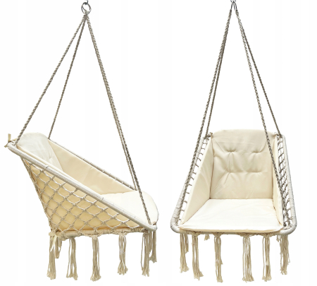 Scaun patrat tip leagan suspendat cu perna pentru casa sau gradina, 60x65x115cm, bej [3]