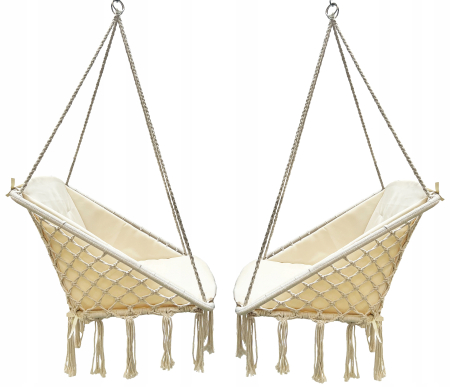 Scaun patrat tip leagan suspendat cu perna pentru casa sau gradina, 60x65x115cm, bej [1]