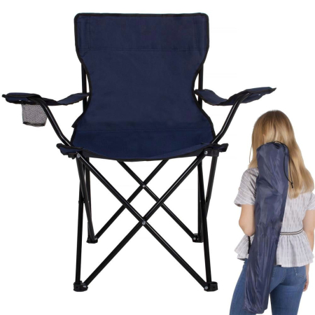Scaun pliabil camping sau pescuit Sersimo, cu suport pahar, albastru inchis [10]