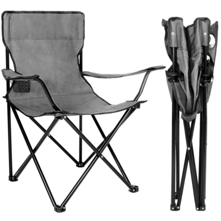 Scaun pliabil camping sau pescuit Sersimo, cu suport pahar, gri [9]
