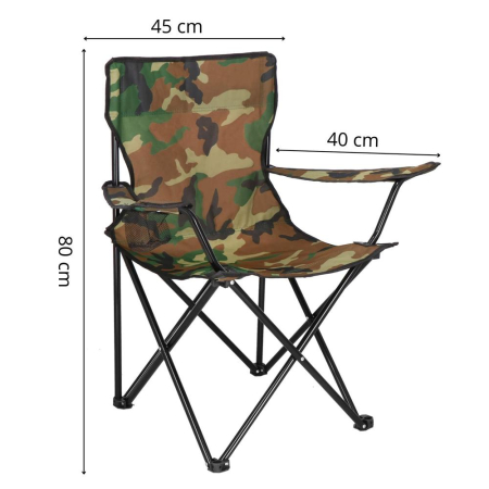 Scaun pliabil camping sau pescuit, suport pahar, 80x40x45cm, camuflaj [14]