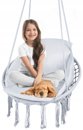 Scaun rotund Sersimo tip leagan suspendat cu perna Confort casa sau gradina, gri [6]