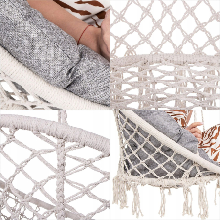 Scaun rotund Sersimo tip leagan suspendat cu perna Confort Plus casa sau gradina, bej [8]