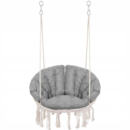 Scaun rotund Sersimo tip leagan suspendat cu perna Confort Plus casa sau gradina, bej [10]