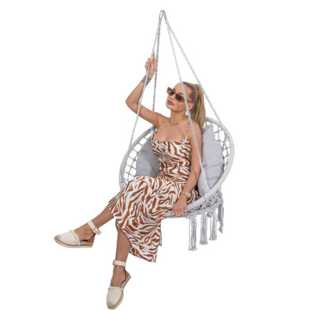 Scaun rotund Sersimo tip leagan suspendat cu perna Confort Plus casa sau gradina, gri [3]