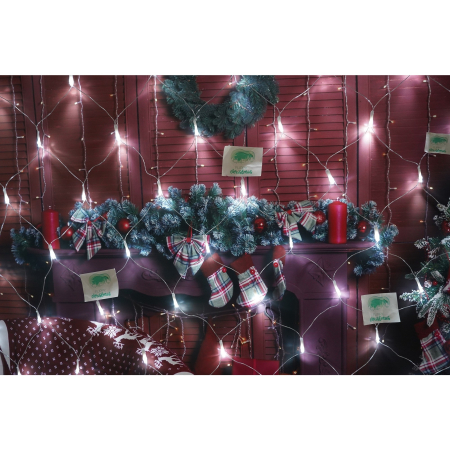 Sectiune Instalatie de Craciun , Tip Plasa, 120 LED-uri, 1.5 x 1.5 m, 8 jocuri de lumini, Interconectabila, Fir transparent, Alb rece [2]