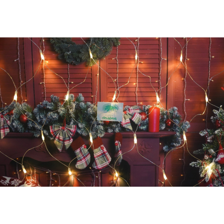 Sectiune Instalatie de Craciun , Tip Plasa, 160 LED-uri, 3 m x 1 m, 8 jocuri de lumini, Interconectabila, Fir transparent, Alb cald [2]