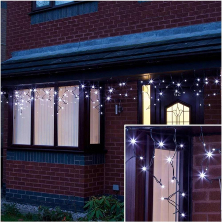 Accesorii si componente - Sectiune Instalatie de Craciun, ®, Tip Turturi, 5 m, 120 LED-uri, cu Flash, Fir Negru, Lumina Alb Rece, IP65, Interconectabila