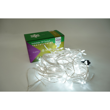 Sectiune Instalatie de Craciun, ®, Tip Turturi, 5 m, 143 LED-uri, cu Flash, Fir Alb, Lumina Alb Rece, IP44, Interconectabila [3]