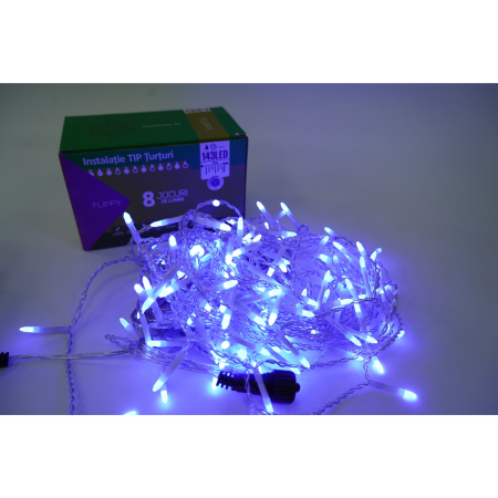 Sectiune Instalatie de Craciun, ®, Tip Turturi, Fara Alimentator, 5m, 143 LED-uri, 8 Jocuri de Lumini, Fir Transparent, Lumina Albastra, IP44, Interconectabila [2]