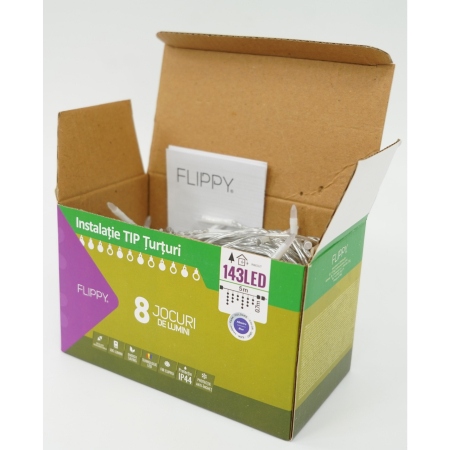 ✨TOATE PRODUSELE✨ - Sectiune Instalatie de Craciun, ®, Tip Turturi, Fara Alimentator, 5m, 143 LED-uri, 8 Jocuri de Lumini, Fir Transparent, Lumina Albastra, IP44, Interconectabila