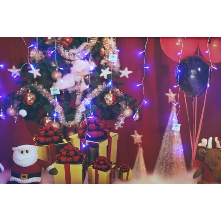 Sectiune Instalatie de Craciun, ®, Tip Turturi, Fara Alimentator, 5m, 143 LED-uri, 8 Jocuri de Lumini, Fir Transparent, Lumina Albastra, IP44, Interconectabila [1]