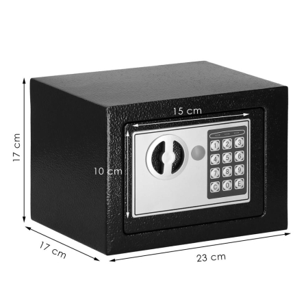Seif electronic standard cu cifru si cheie, 170x230x170 mm, Otel, Negru [1]