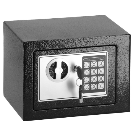 Seif electronic standard cu cifru si cheie, 170x230x170 mm, Otel, Negru [15]