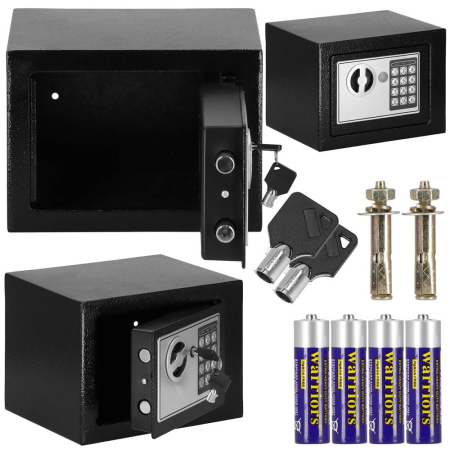 Seif electronic standard cu cifru si cheie, 170x230x170 mm, Otel, Negru [13]