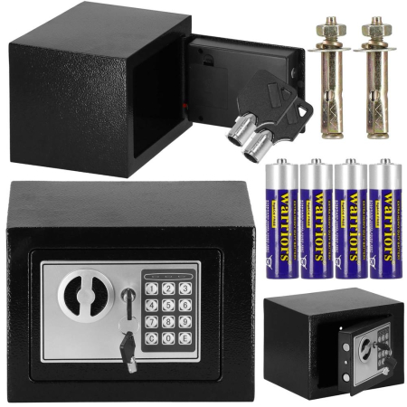 Seif electronic standard cu cifru si cheie, 170x230x170 mm, Otel, Negru [16]