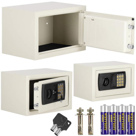 Seif electronic standard cu cifru si cheie, 200x300x200 mm, Otel, Bej [1]