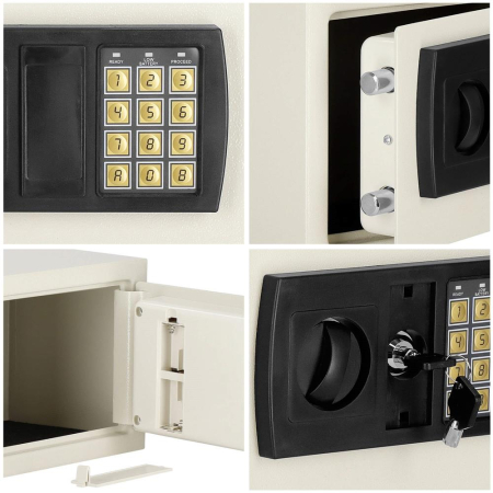 Seif electronic standard cu cifru si cheie, 200x300x200 mm, Otel, Bej [11]