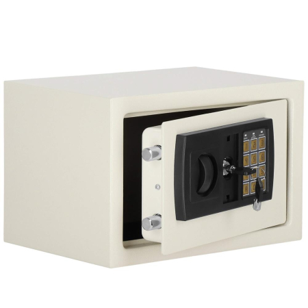 Disponibil livrare locker - Seif electronic standard cu cifru si cheie, 200x300x200 mm, Otel, Bej