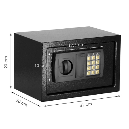 Seif electronic standard cu cifru si cheie, 200x310x200 mm, Otel, Negru [16]
