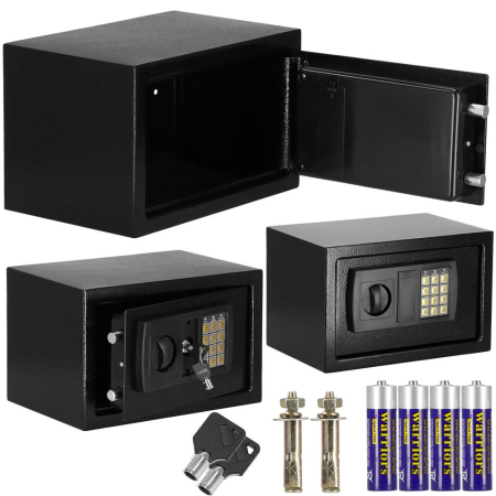 Seif electronic standard cu cifru si cheie, 200x310x200 mm, Otel, Negru [12]