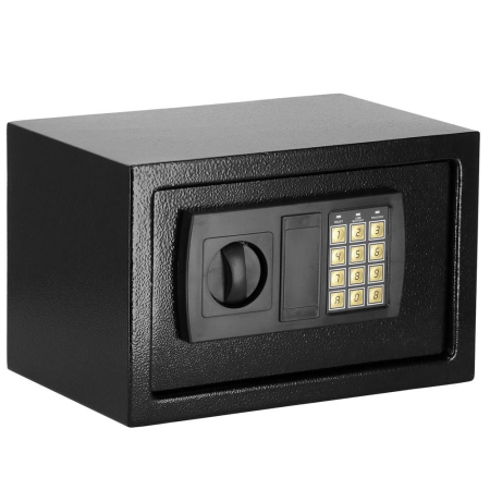 Seif electronic standard cu cifru si cheie, 200x310x200 mm, Otel, Negru [17]