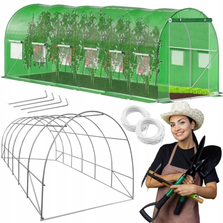 Sera de gradina, tip tunel cu cadru metalic, 300x600cm, 13 ferestre, verde, 18 mp [1]