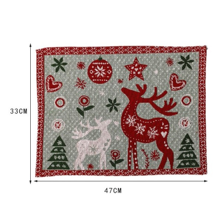 Servet de Masa, , Model Ren si Globuri, Tematica Craciun, Prosop pentru Masa, 47x33 cm, Bumbac si Fibre Sintetice, Rosu [4]