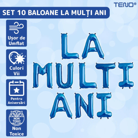 Set 10 Baloane din Folie Metalizata, Figurine Litere, Model La multi ani, Tema Aniversare, 40 cm, Ambalaj Individual, Pai Inclus, ORIGINAL DEALS [8]