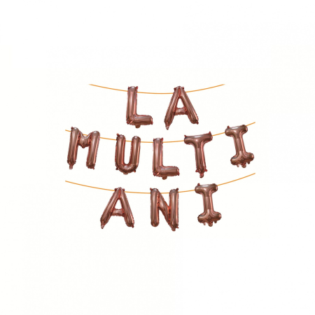 Set 10 Baloane din Folie Metalizata, , Figurine Litere, Model La multi ani, Tema Aniversare, 40 cm, Ambalaj Individual, Pai Inclus, Umflare cu Aer sau Heliu, Bej [1]