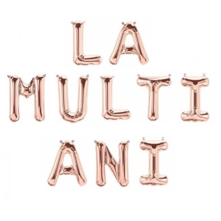 Seturi Baloane Folie - Set 10 Baloane din Folie Metalizata, , Figurine Litere, Model La multi ani, Tema Aniversare, 40 cm, Ambalaj Individual, Pai Inclus, Umflare cu Aer sau Heliu, Bej