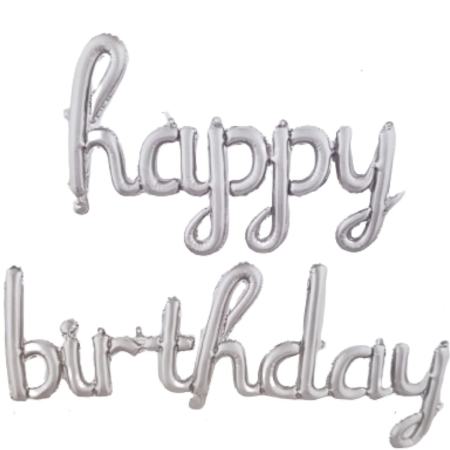 Set 10 Baloane din Folie Metalizata, , Figurine Litere, Model Scris de Mana Happy Birthday, Tema Aniversare, 40 cm, Ambalaj Individual, Pai Inclus, Umflare cu Aer sau Heliu, Argintiu [4]