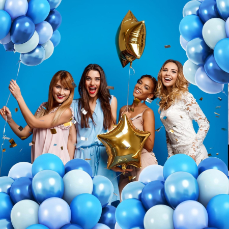 Set 10 Baloane din Latex Chrome, , Model Party, 23 cm, Diferite Nuante Albastru, 2.2 g [5]