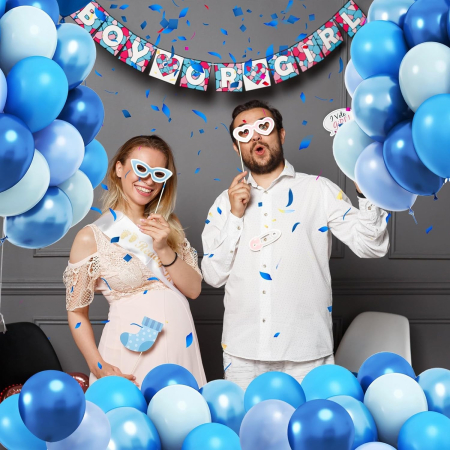 Set 10 Baloane din Latex Chrome, , Model Party, 23 cm, Diferite Nuante Albastru, 2.2 g [7]