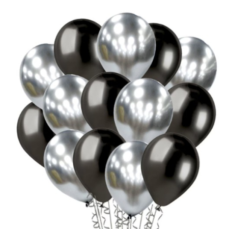 Baloane Latex - Set 10 Baloane din Latex Chrome, , Model Party, 23 cm, Negru Argintiu, 2.2 g