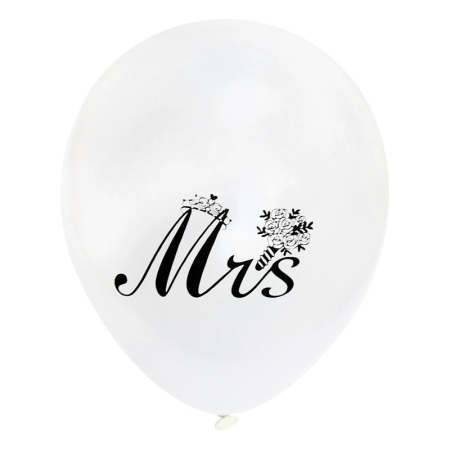 Set 10 Baloane din Latex, , Model Party Casatorie, Mr&Mrs Just Married, 2.8 g, 30 cm, Alb/Negru [5]