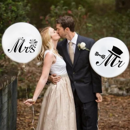 Set 10 Baloane din Latex, , Model Party Casatorie, Mr&Mrs Just Married, 2.8 g, 30 cm, Alb/Negru [2]