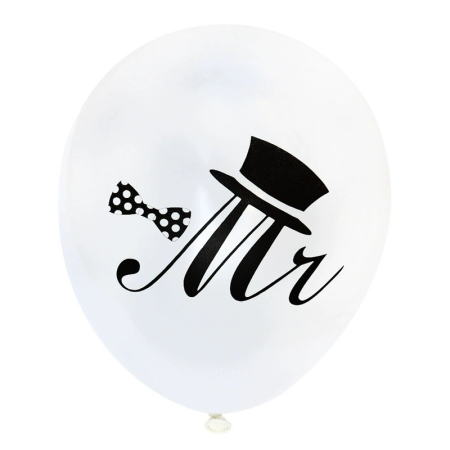 Set 10 Baloane din Latex, , Model Party Casatorie, Mr&Mrs Just Married, 2.8 g, 30 cm, Alb/Negru [4]