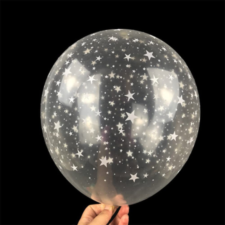 Set 10 Baloane din Latex Transparente, , Model Party, 30 cm, Stelute Albe, 2.8 g [9]
