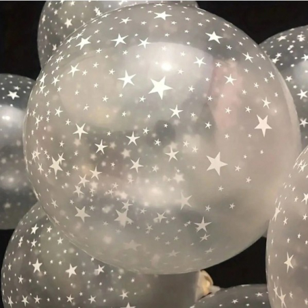 Set 10 Baloane din Latex Transparente, , Model Party, 30 cm, Stelute Albe, 2.8 g [3]